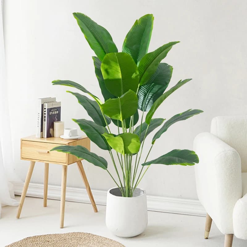 Plantes artificielles grand palmier tropical, 1 pièce, faux gels, feuilles, vrai toucher, plastique,