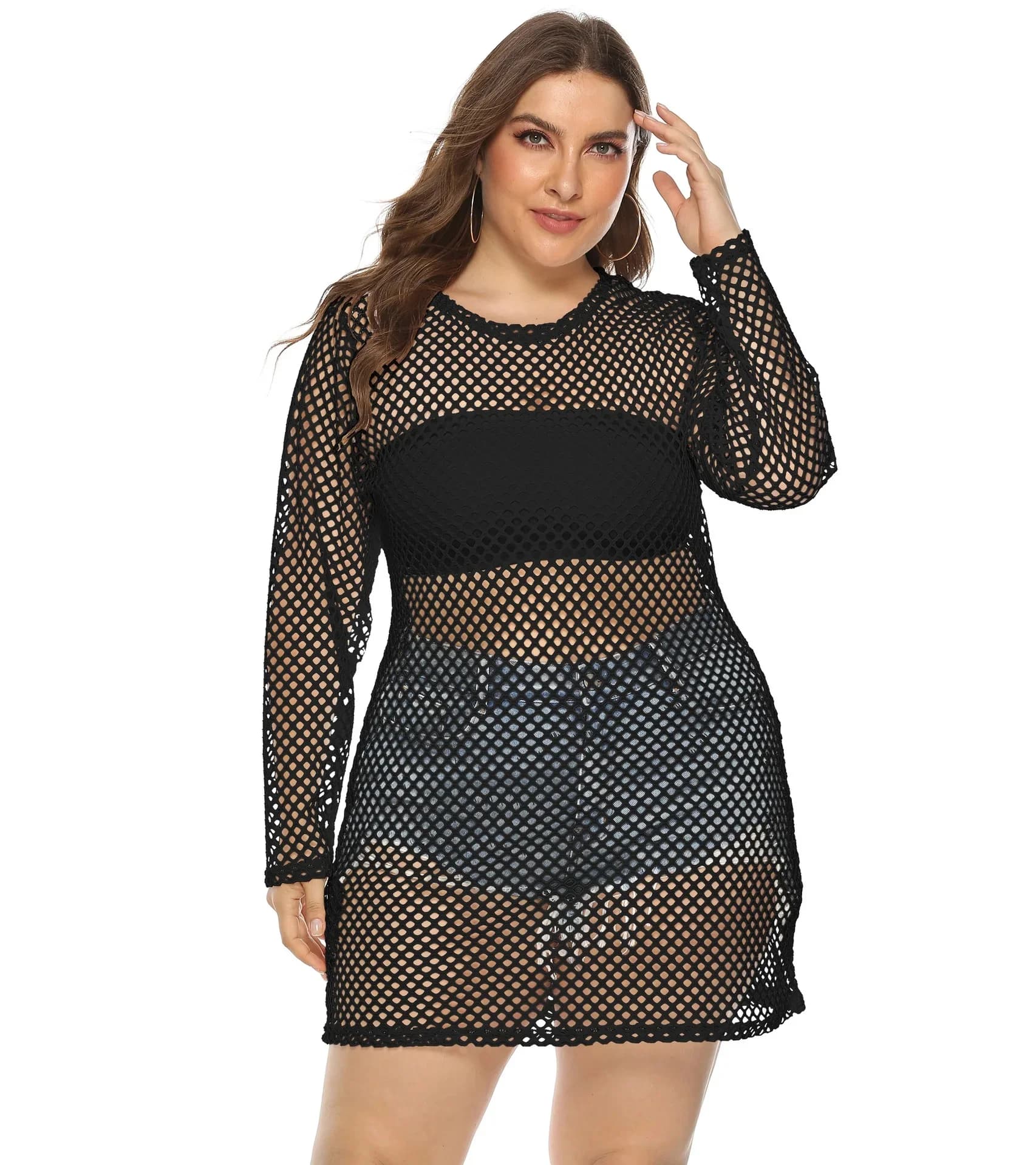 Robe de plage grande taille pour femme en maille ajourée, cache-maillot de bain, vêtement décontract