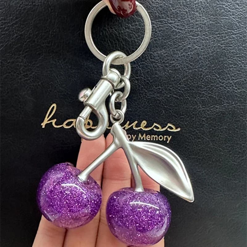 Pendentif à breloque cerise violette, décoration pour sac à main, sac à bandoulière, porte-clés de h