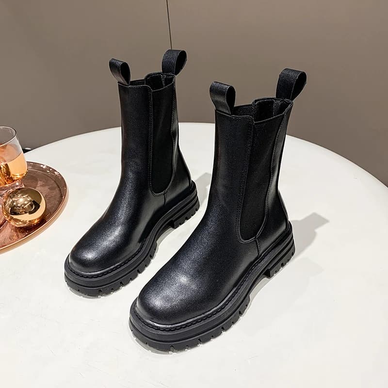 Bottes britanniques mi-mollet pour femmes, grande taille, nouveau style d'hiver 2025 avec design à b