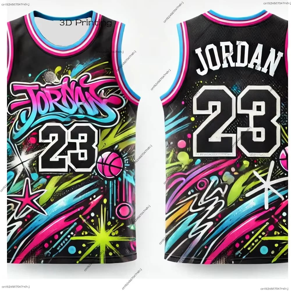 2025 Nouveautés Jordan No. 23 Street Graffiti Hip-Hop Style maillot de basket-ball homme gilet de ba