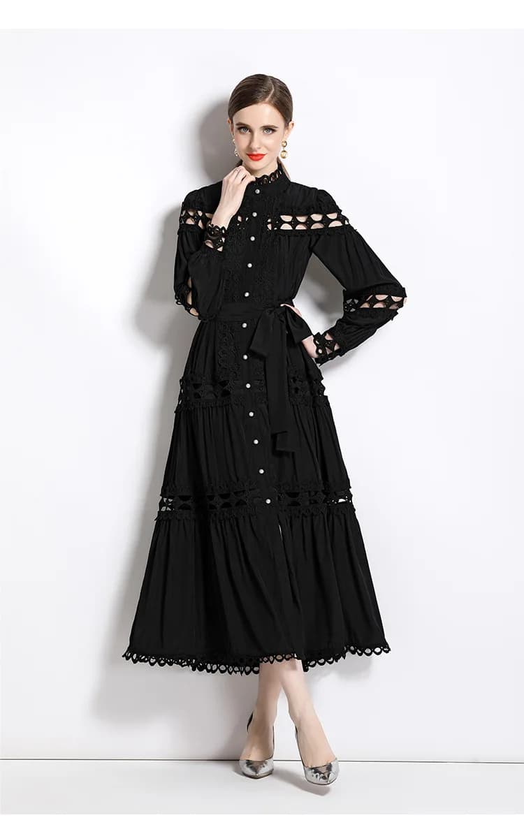Robes Grande Taille pour Femmes – Robe d'Été 2026 Élégante en Dentelle Patchwork Évidée Blanche pour