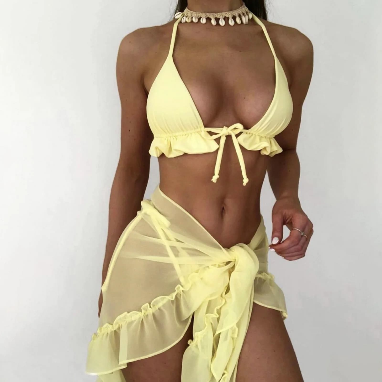 Maillot de bain sexy à lacets pour femme, ensemble bikini avec jupe plissée en maille, maillot de ba