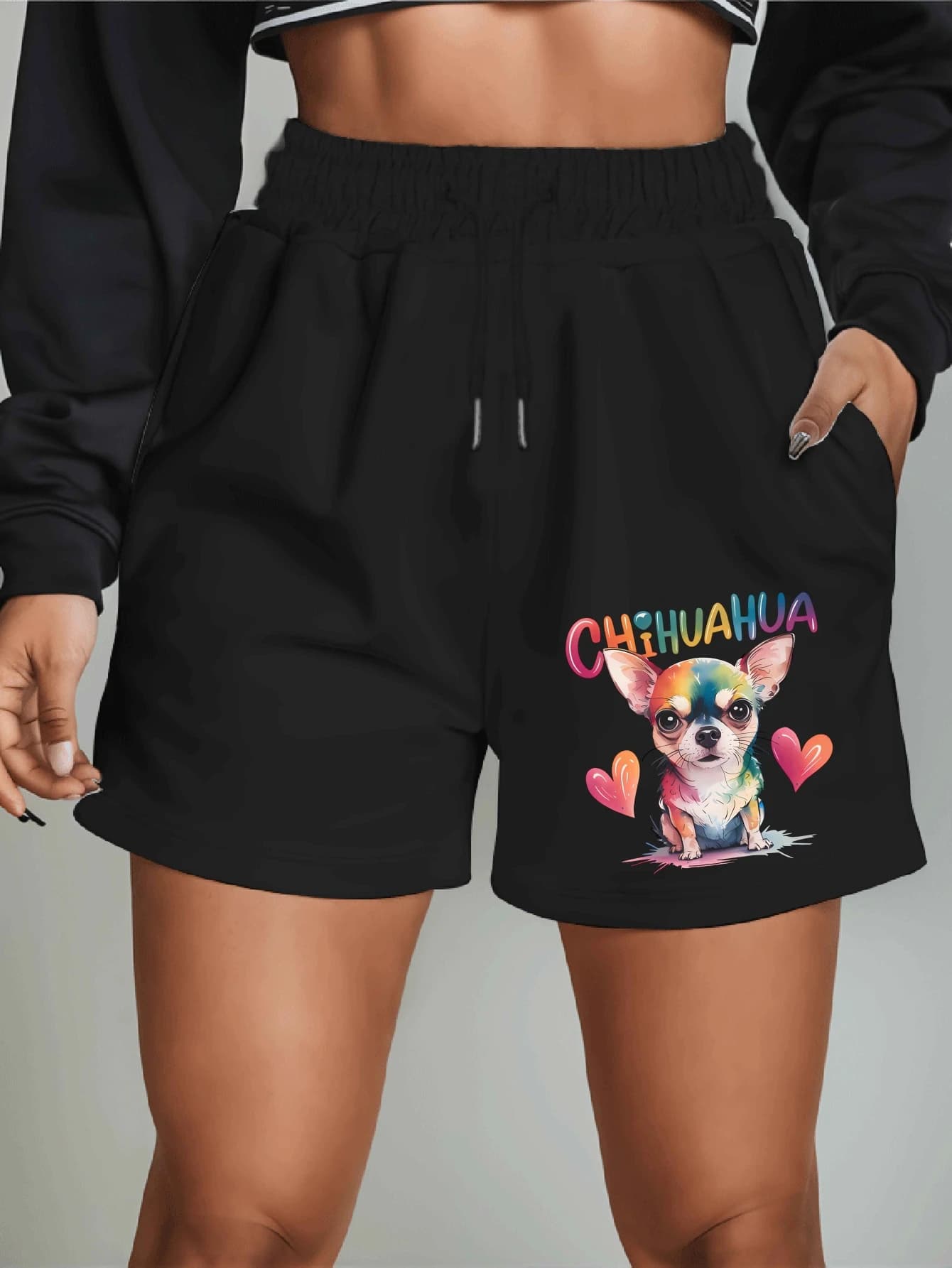 Love Chihuahua Short décontracté surdimensionné pour femme, grande taille, coupe ample, longueur cin