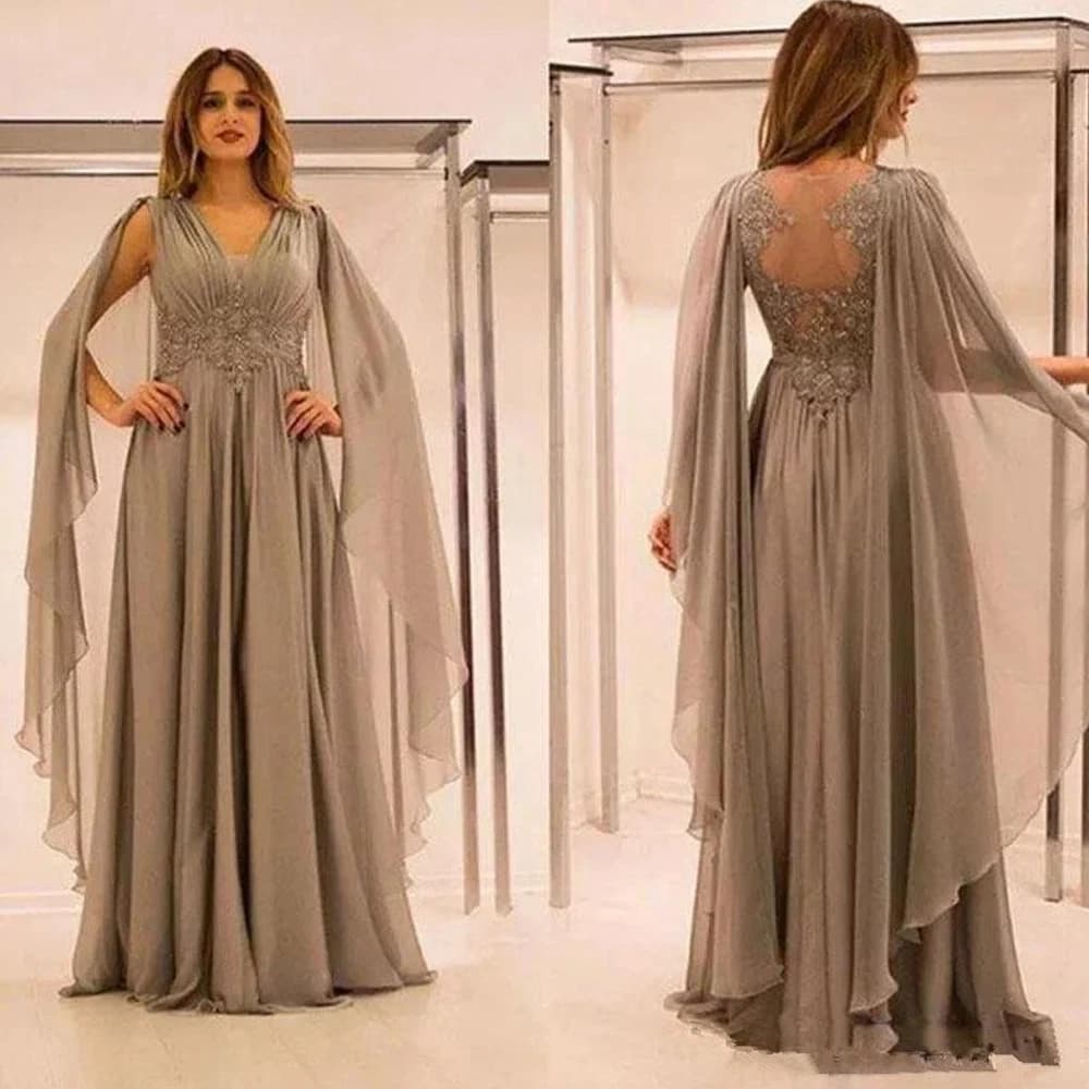 Robes de mère de la mariée en mousseline de soie, grande taille, coupe trapèze, col en v, appliques 