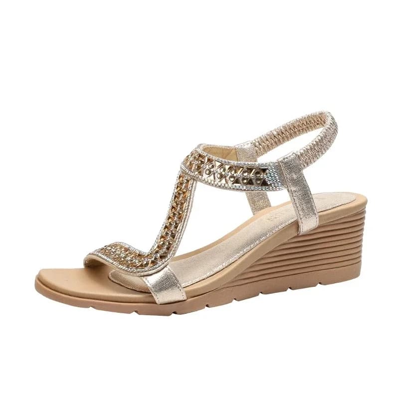 Sandales à lanières compensées pour femmes, taille 38, style Boho, chaussures d'été confortables, bo