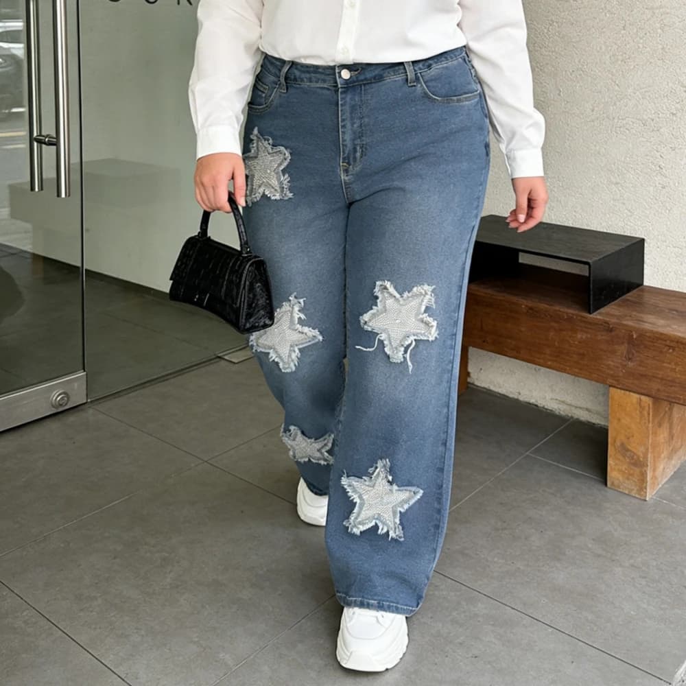 Jeans grande taille L-5XL pour femmes, pantalon long à taille haute élastique, imprimé tendance prin