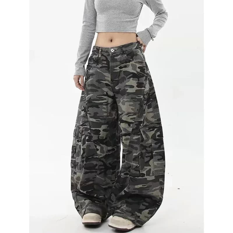 Jean de Camouflage taille haute pour femmes, Vintage, poches multiples, Hip Pop des années 2000, Bag