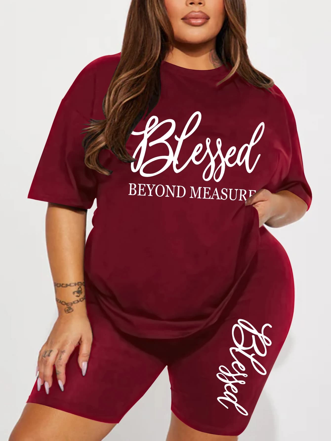 Ensembles Grande Taille pour Femmes – Nouveautés Été 2 Pièces Imprimées « Blessed » – Offres et Liqu