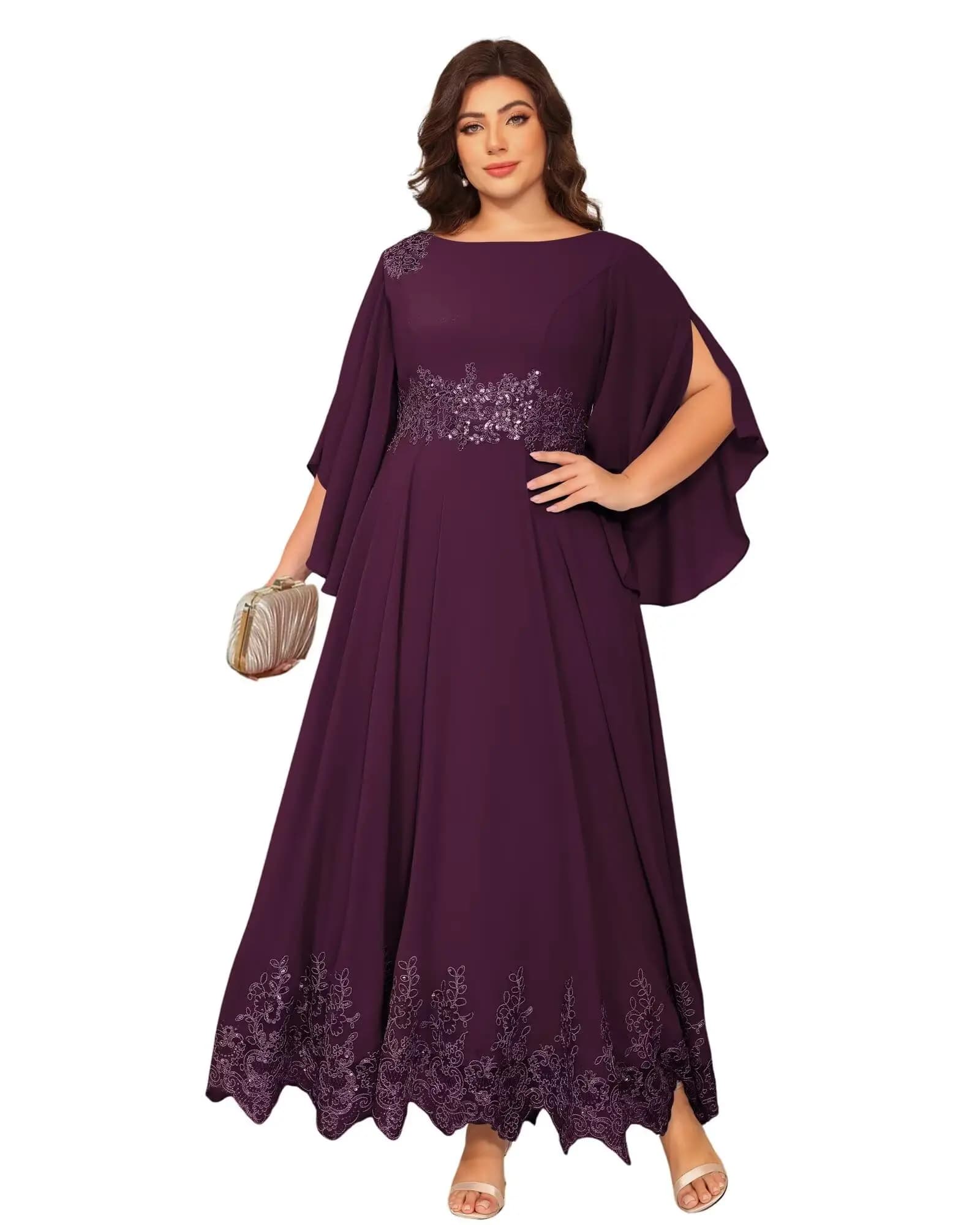 Robes mère de la mariée grande taille, longues en mousseline de soie et dentelle, ourlet appliqué, c