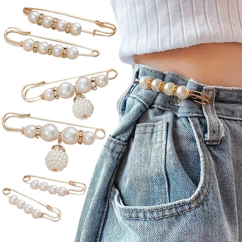 Ensemble de 6 pièces de pinces à épingles de taille en perles artificielles, pour pantalons, jupes, 