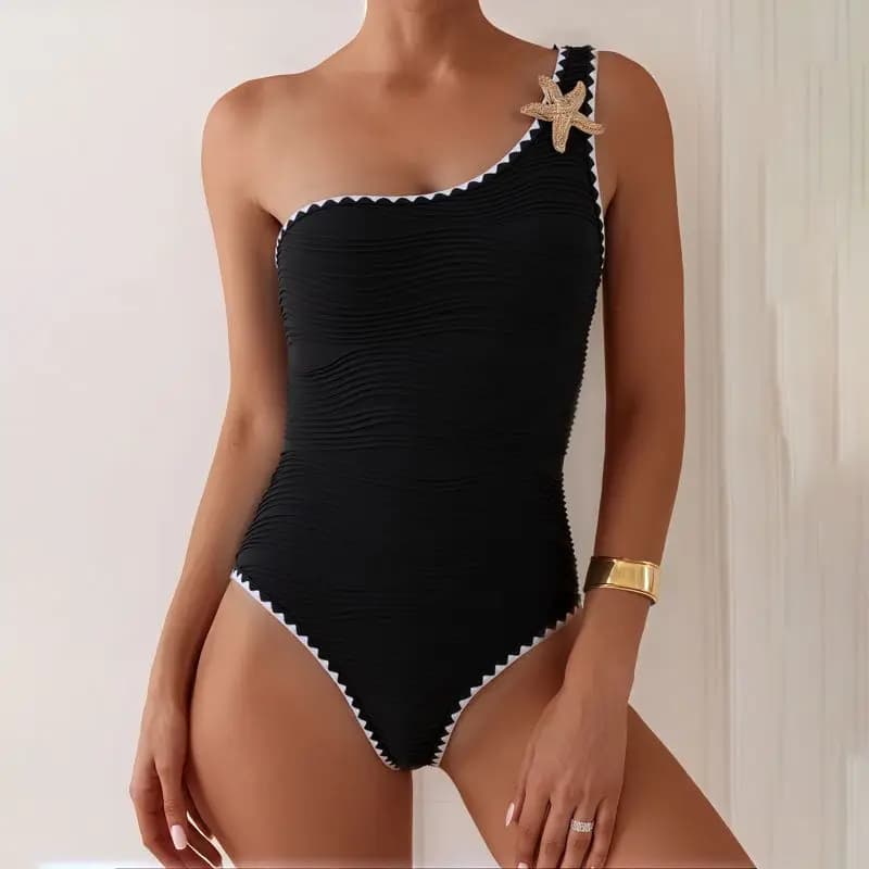 Cikini Maillot de bain une pièce sexy pour femme, une épaule, décor d'étoile de mer en coquillage, m