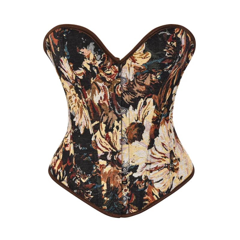 Top corset vintage en denim marron grande taille floral