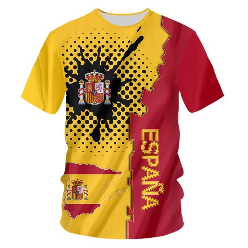 Nouveau T-shirt drapeau espagnol emblème national pour hommes, maillot de football Espagne, hauts im