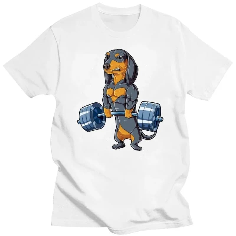 Teckel chien haltérophilie drôle Deadlift gymnastique t-shirts graphique Streetwear à manches courte