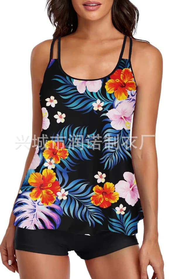 Tankini amincissant taille haute, maillot de bain gainant, paréo fluide, shorty de plage sportif sty