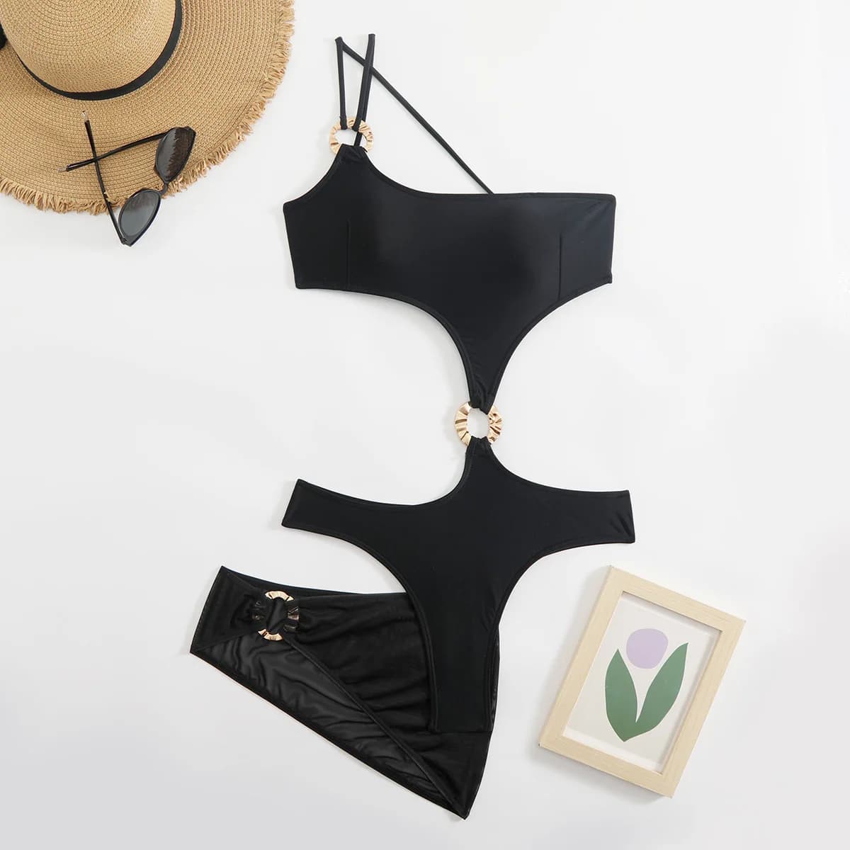 Noir Sexy Bikini simple épaule maillot de bain maillot de bain d'été mince maillots de bain été Mono