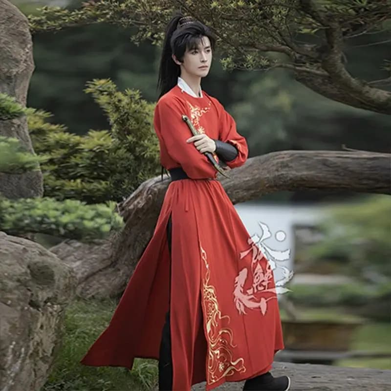 Hanfu noir et rouge pour hommes et femmes, robe de broderie chinoise des Prairies, costume de cospla