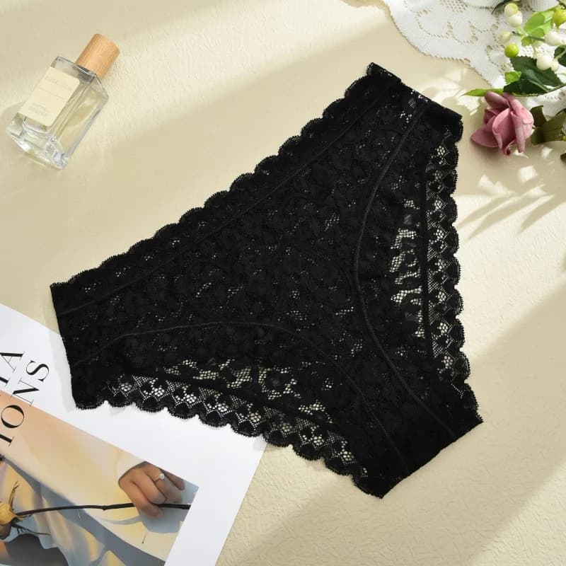 FINETOO Culotte de bikini sexy en dentelle pour femme, taille basse, respirante, avec bordure en den