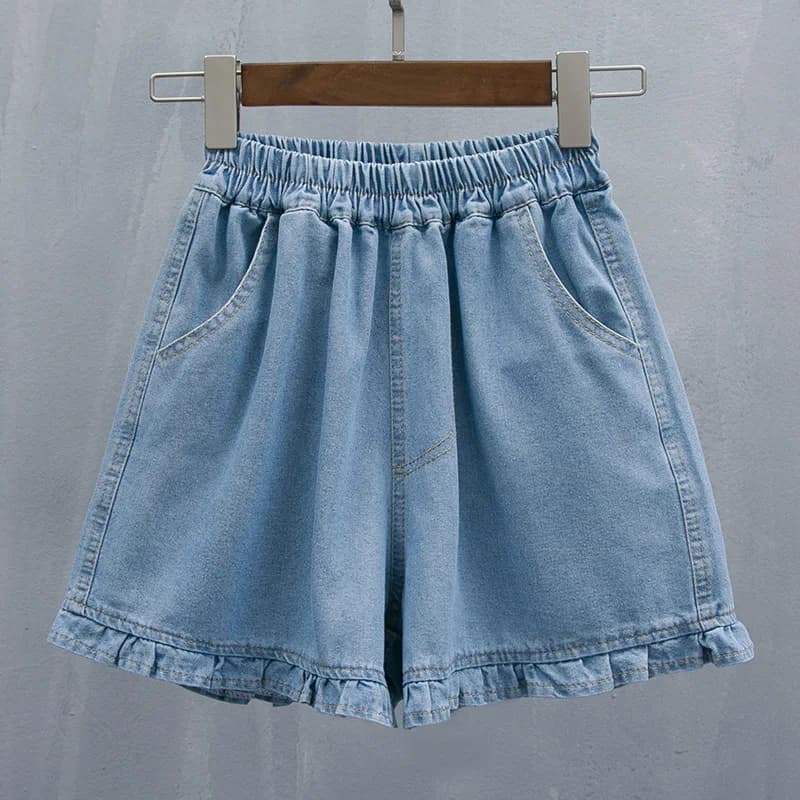 Short en jean ample à volants taille haute grande taille, nouveau style printemps-été version coréen