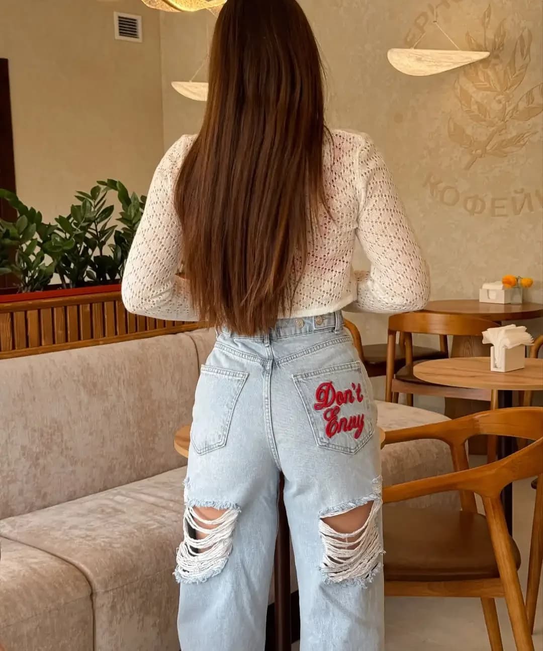 Jeans droits taille basse pour femmes, classiques, brodés, déchirés, en denim confortable et extensi