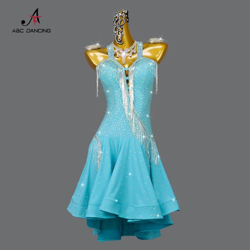 Robe de danse latine à paillettes pour femmes, vêtements de Rh, jupe sexy en plein air, boule d'entr