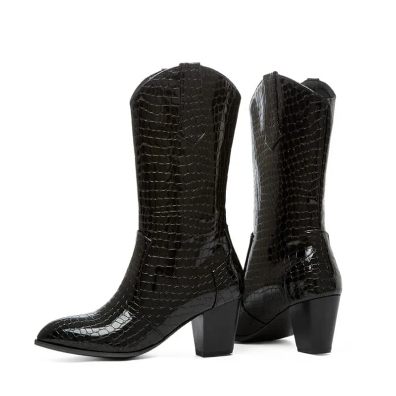 Botas De Mujer mi-mollet bottes occidentales pour femmes en cuir PU talons hauts plate-forme Chelsea