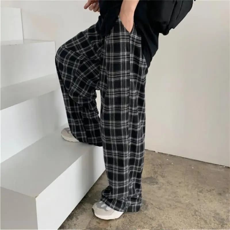 Pantalons surdimensionnés femmes pantalons de survêtement mode d'été noir Plaid pantalons décontract