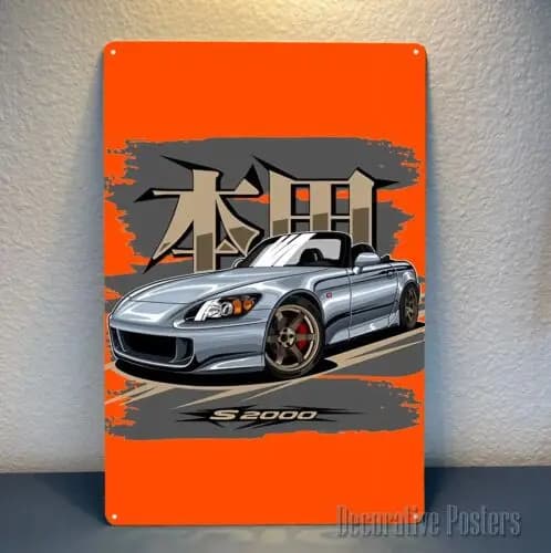 Affiche en métal pour voiture S2000 - Taille du signe : (20x30 cm)