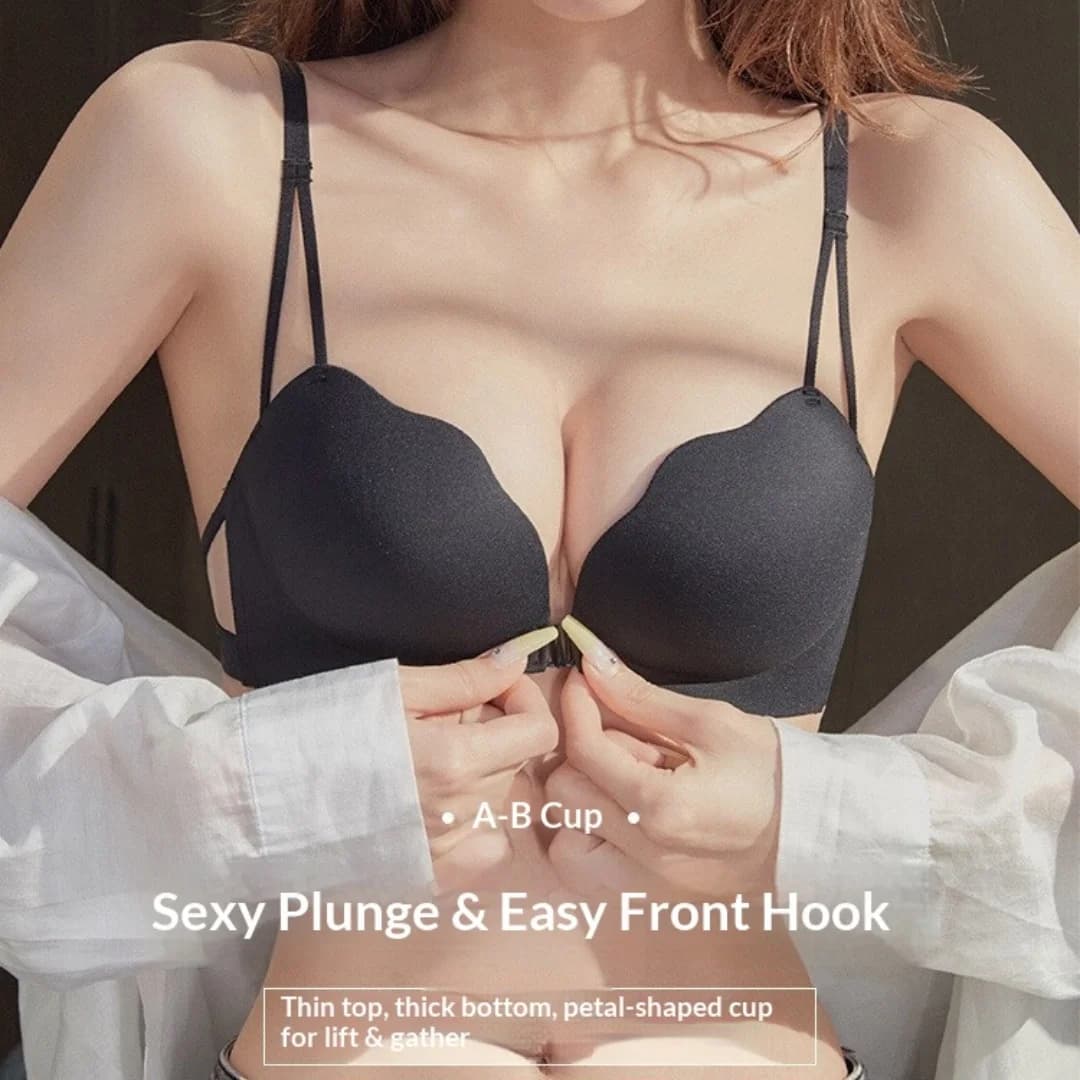 Soutien-gorge push-up à fermeture frontale pour femmes, dos sexy, sans fil, rassemble la graisse lat