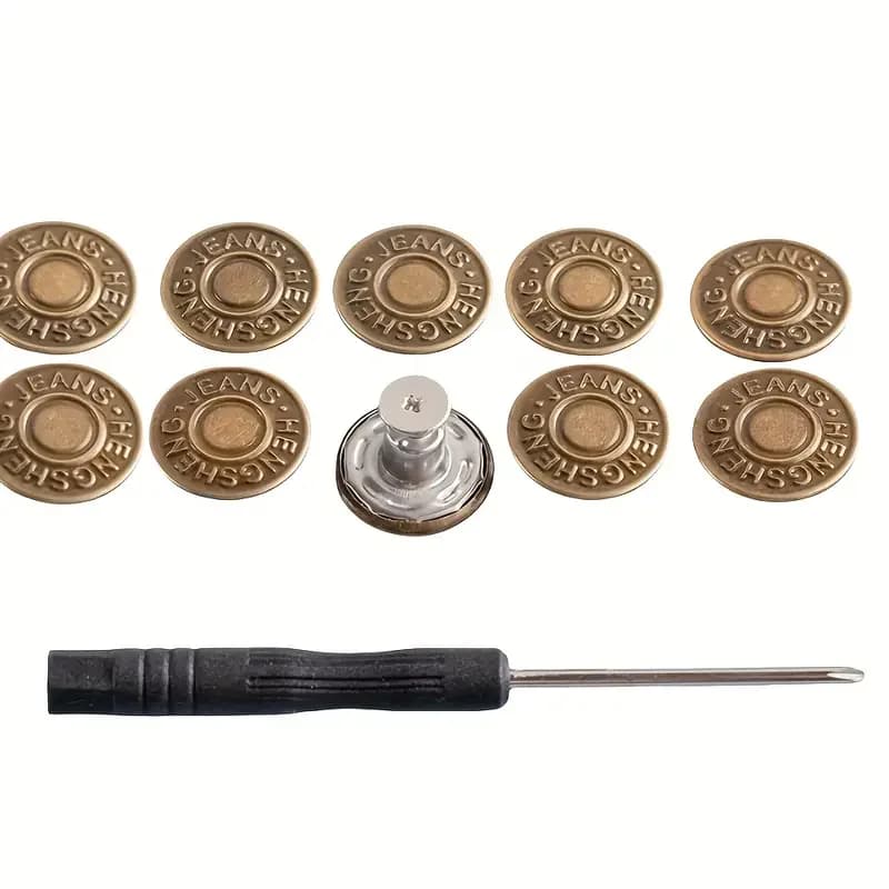 Boutons en jean Bronze réglables sans couture, 10 pièces, attaches à pression pour vêtements en Deni