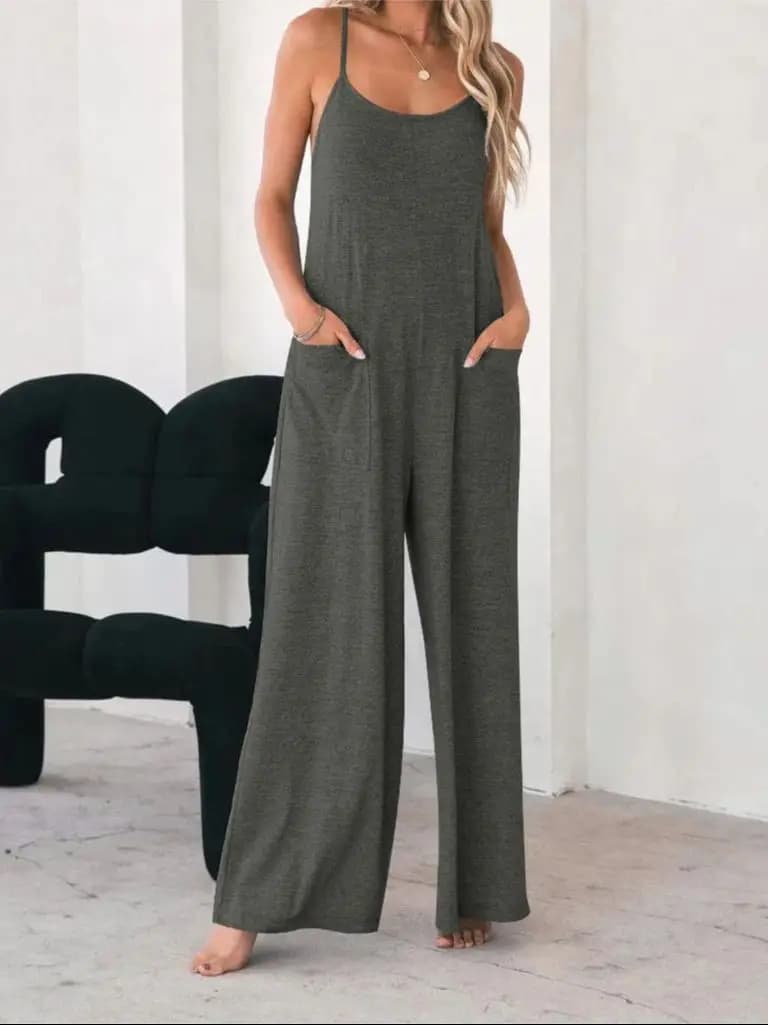 Combinaison pour femmes grande taille, combinaison longue décontractée, couleur unie, bretelles spag