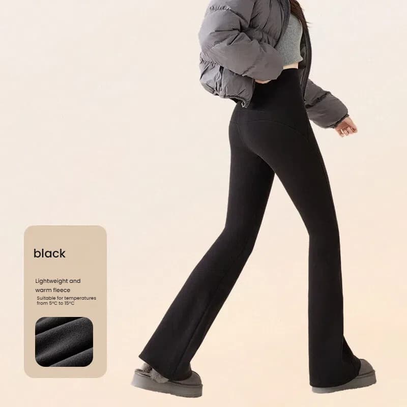 Hiver taille haute pantalon évasé femmes ventre contrôle velours cloche bas pantalon épais chaud jam