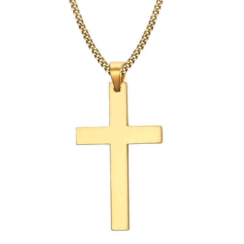 Collier pendentif croix en acier inoxydable pour femmes et hommes, chaîne à maillons, collier à brel