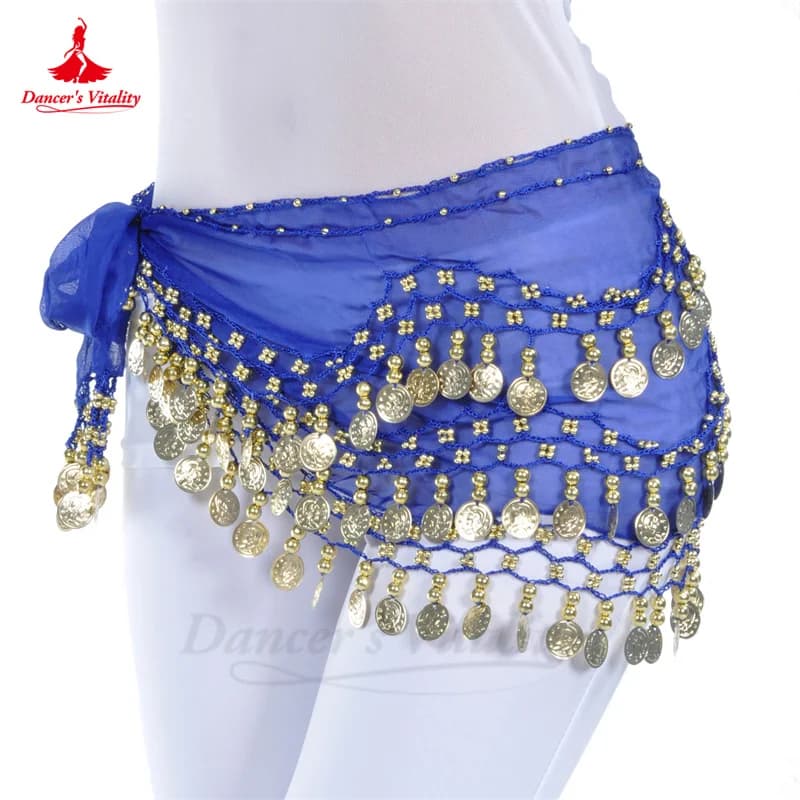 Ceinture de danse du ventre pour femmes, pièces d'or en mousseline de soie, vêtements de danse orien