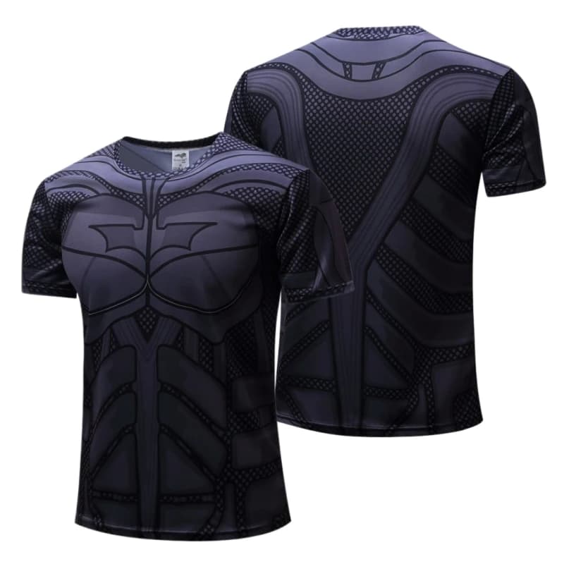 T-shirt de compression pour entraînement, motif Batman, texture en maille Dark Armor, impression int