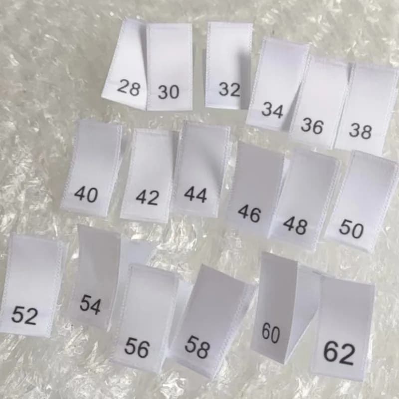 Étiquettes de taille d'impression blanche, 50 pièces, numéro 28 30 32 34 36 38 40 42 44 46 48 50 52 