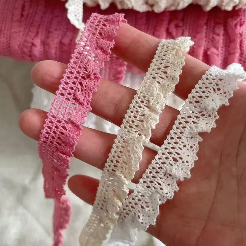 Garniture au crochet brodée en dentelle élastique, 100% coton, beige, blanc, os de rose, vêtements d