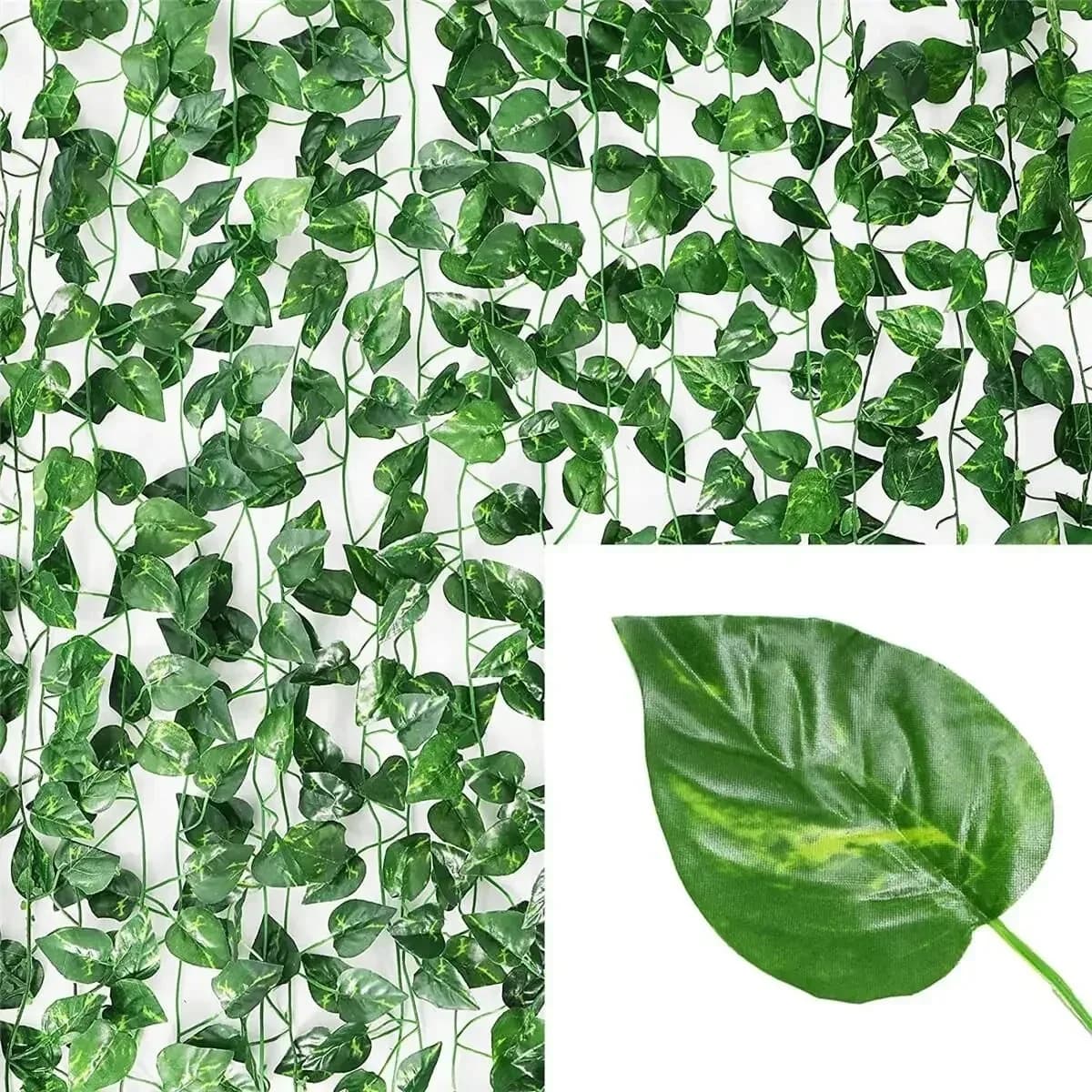 Feuilles de lierre vertes artificielles en rotin, guirlande suspendue de vigne, fausses fleurs, plan