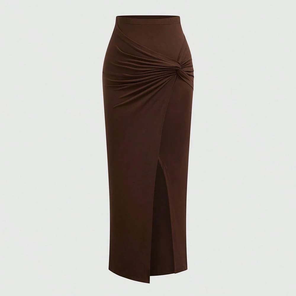 Robe longue ajustée unie grande taille pour femme : Robe longue élégante à taille haute et coupe sir