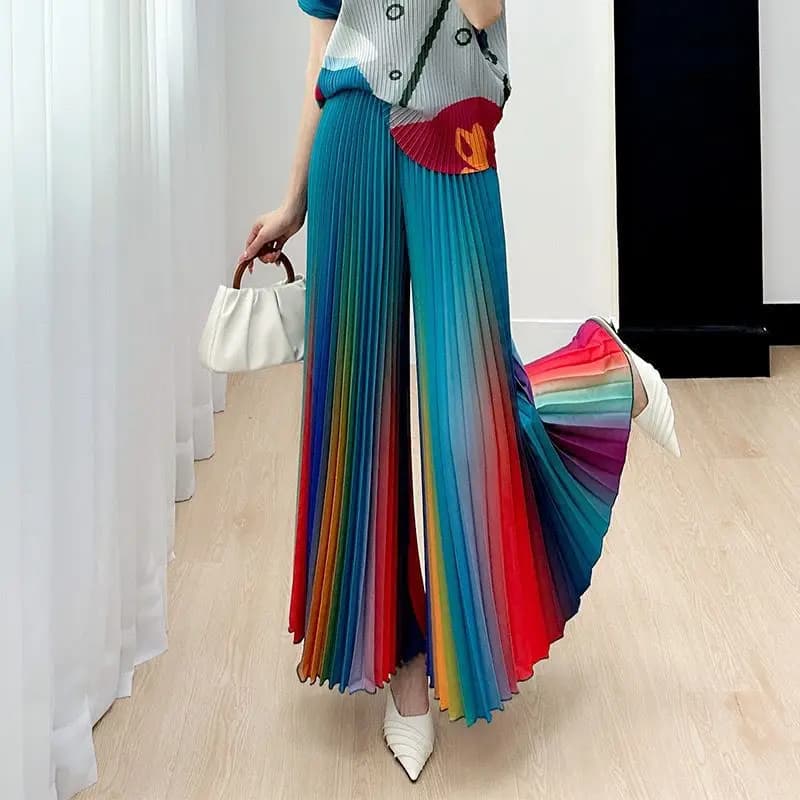 Pantalon long plissé pour femme, jupe taille haute, pantalon bouffant, vêtements tendance, chic, déc