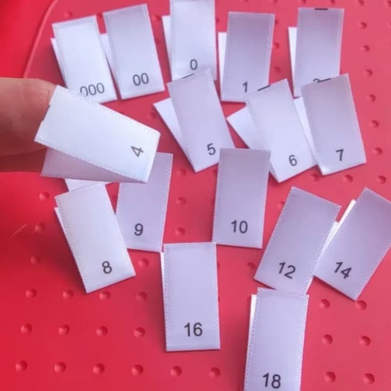Étiquettes de taille en tissu satiné blanc, 50 pièces, 000 00 0 1 2 3 4 5 6 7 8 9 10 12 14 16 18, ét