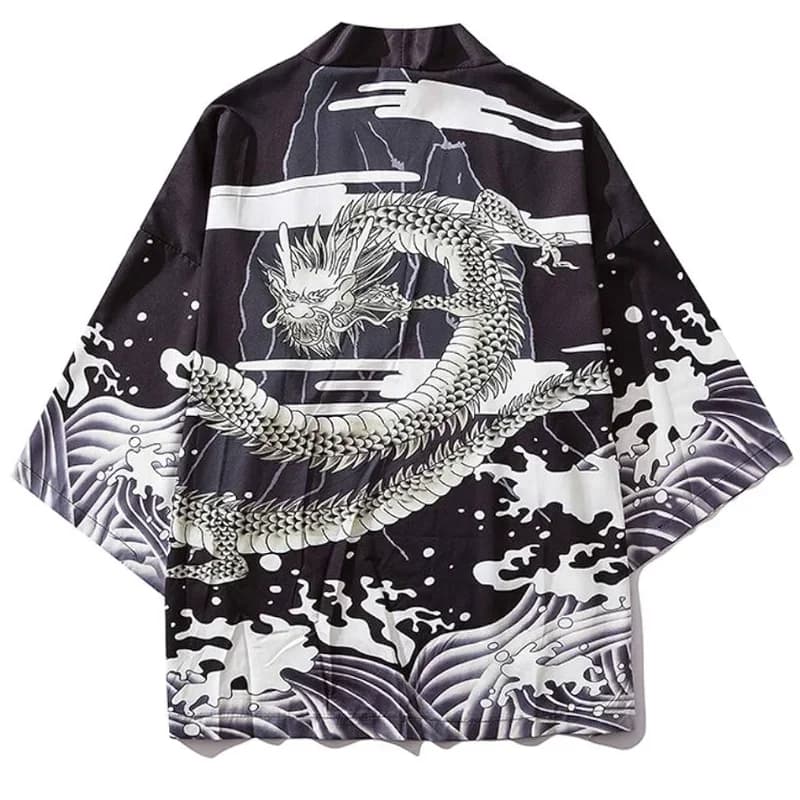 Veste kimono japonaise vintage grande taille pour hommes avec cardigan de style imprimé anime Dragon
