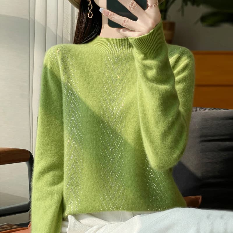 Pull 100% laine à col Semi-haut, Base de couleur unie, ample, Joker, en cachemire tricoté, nouvelle 