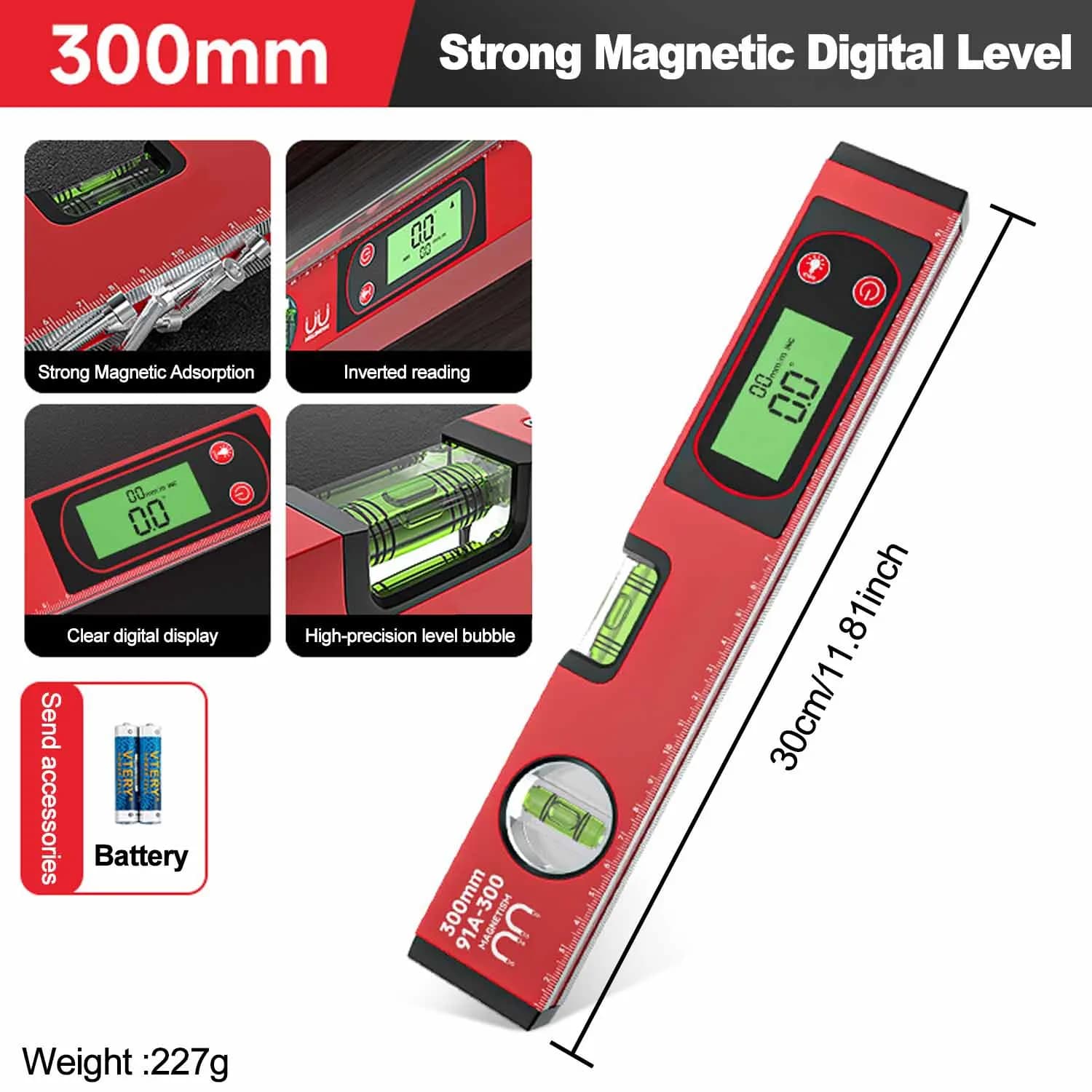 Règle de niveau à affichage numérique électronique 30/40/50cm, compteur d'angle magnétique, rapporte