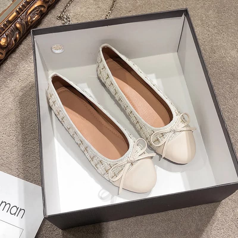 Ballerines grandes tailles 44 à bout rond pour femme, en tweed, confortables, à enfiler, chaussures 