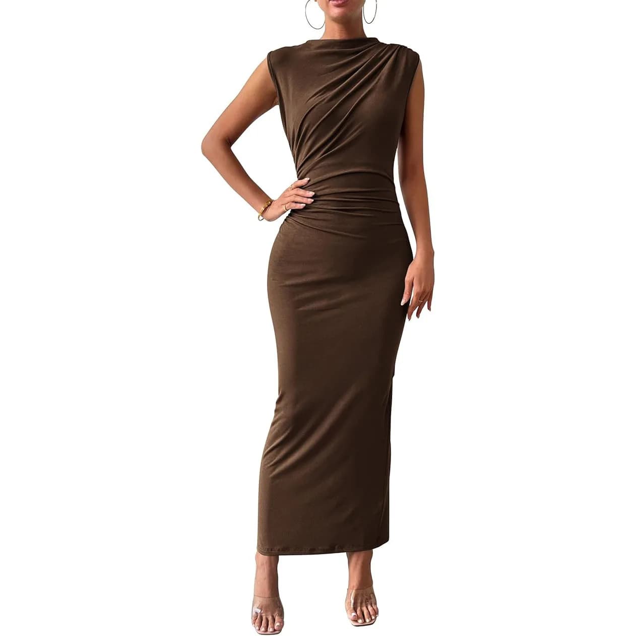 Femmes grande taille élégant froncé robe moulante Euro Sexy sans manches superposition extensible ma