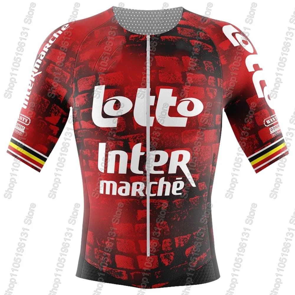 Ensemble de cyclisme Lotto Intermarche 2026 – Maillot et Cuissard Rouge Équipe Belgique – Tenue d'ét