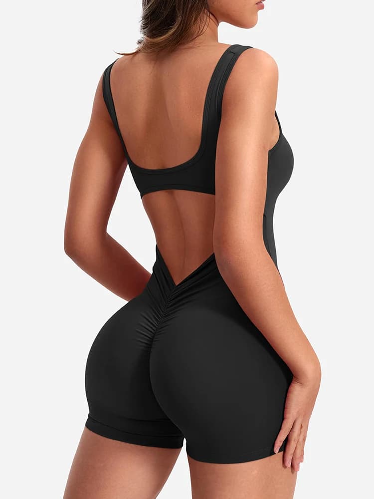 Short une pièce taille haute avec bretelles, amincissant, levage des hanches, vêtements de sport et 