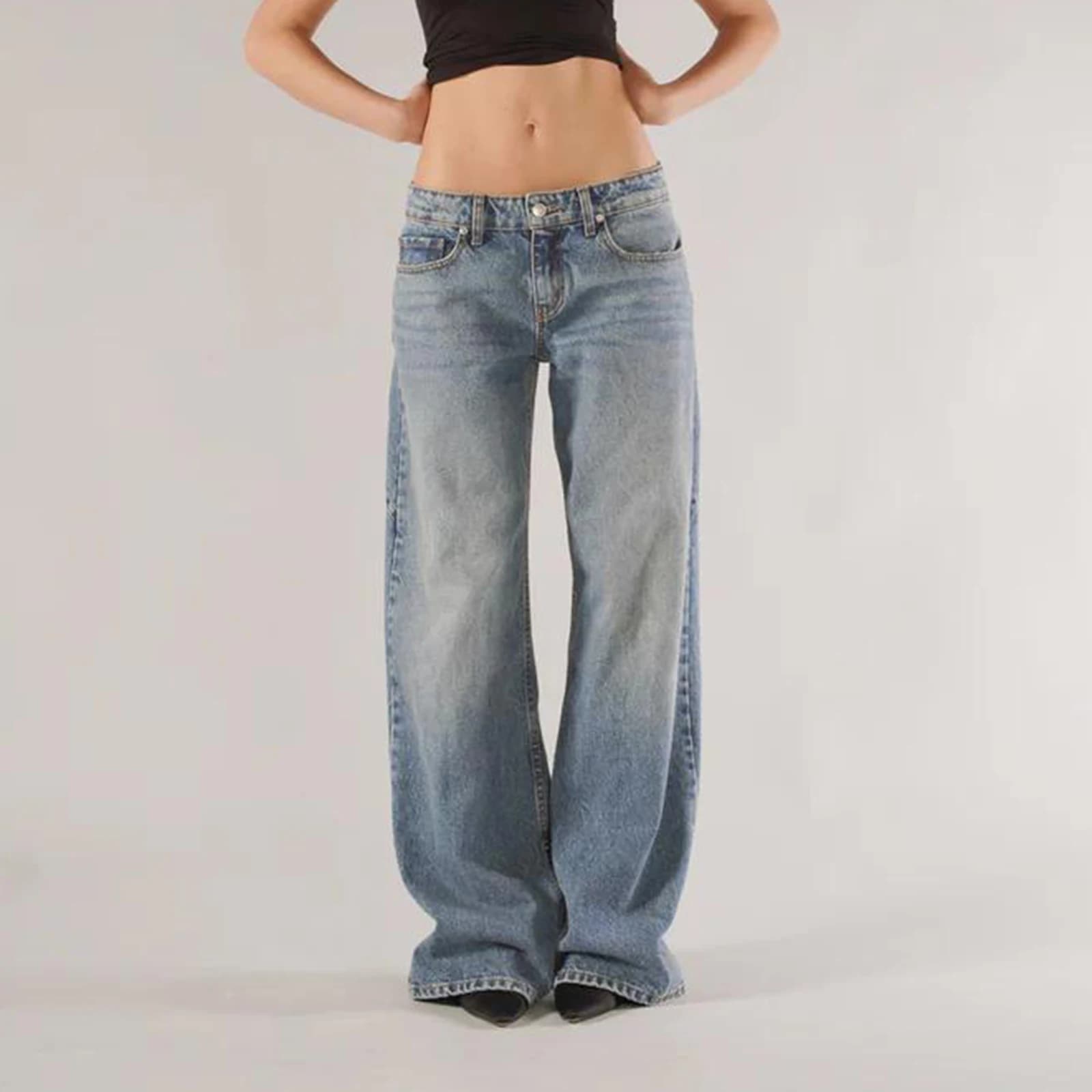 Jeans baggy taille basse vintage pour femmes, pantalons en denim Y2K Boyfriend, jeans droits à jambe